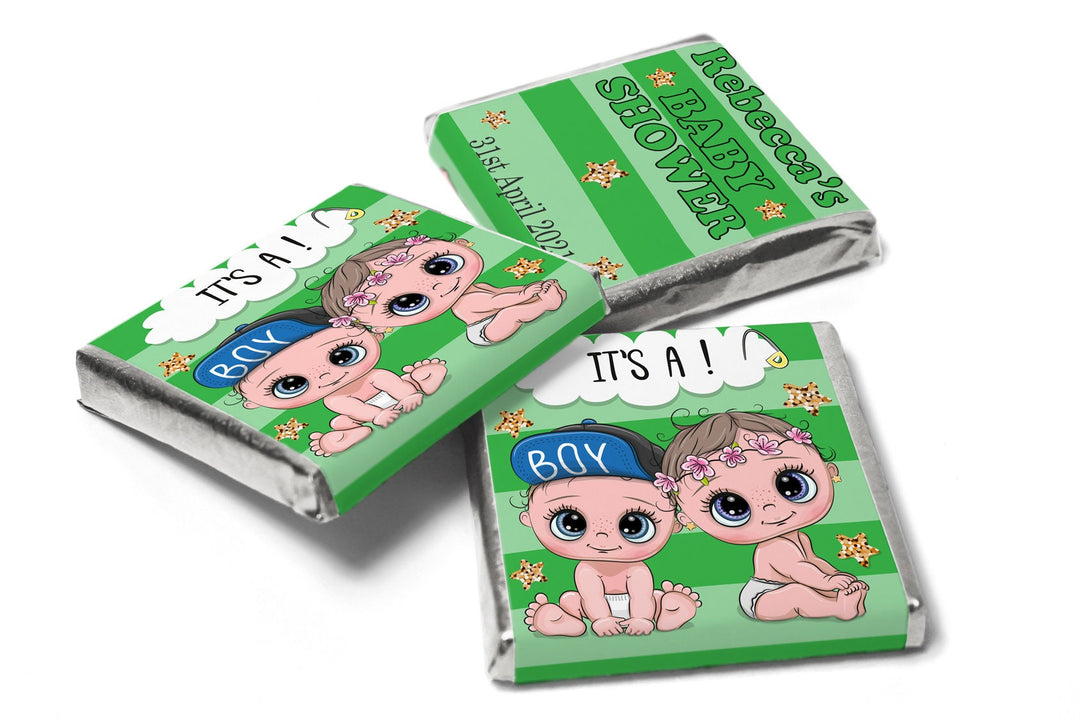 Baby Shower Chocolates - Personalised Favours - Neapolitan Chocolates - Green Reveal V5