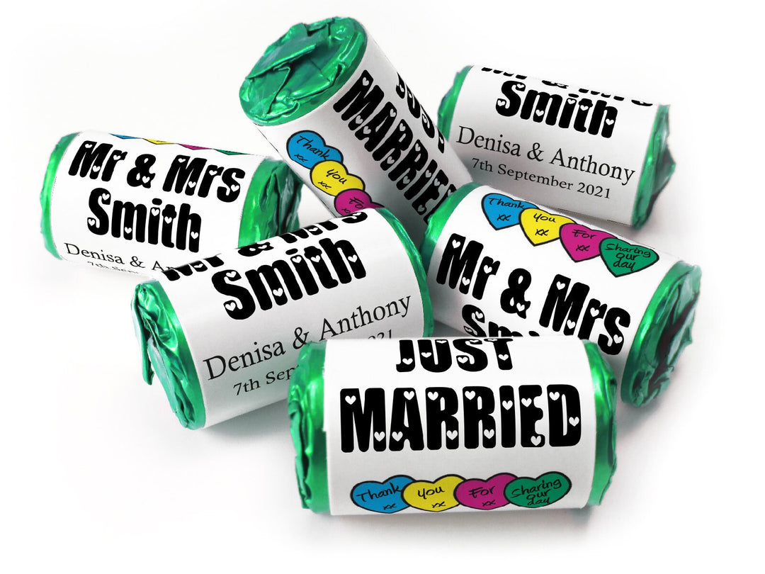 Wedding Sweets - Personalised Wedding Favours - Love Heart Sweets with Inner Foil choices - Black Text - V7