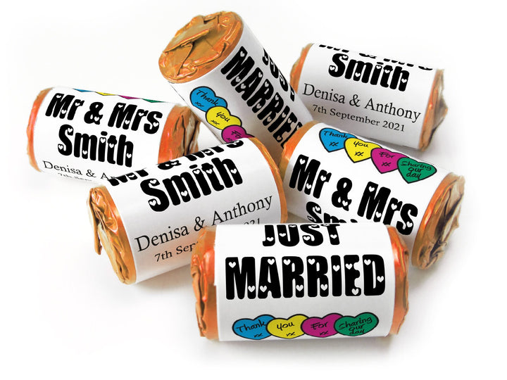 Wedding Sweets - Personalised Wedding Favours - Love Heart Sweets with Inner Foil choices - Black Text - V7