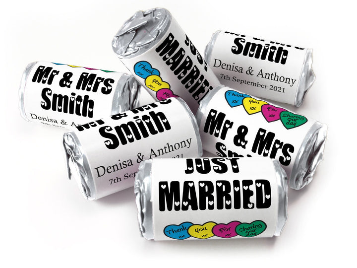 Wedding Sweets - Personalised Wedding Favours - Love Heart Sweets with Inner Foil choices - Black Text - V7