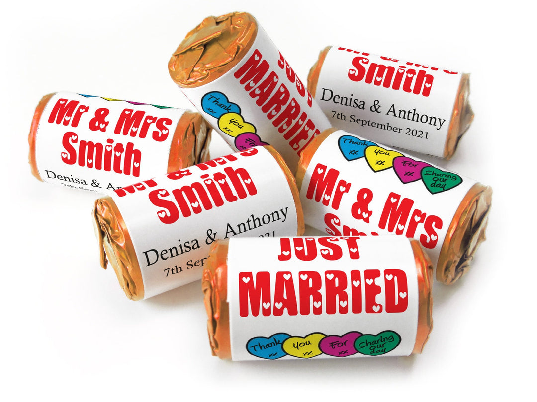 Wedding Sweets - Personalised Wedding Favours - Love Heart Sweets with Inner Foil choices, Red Text, Foil Choices - V7