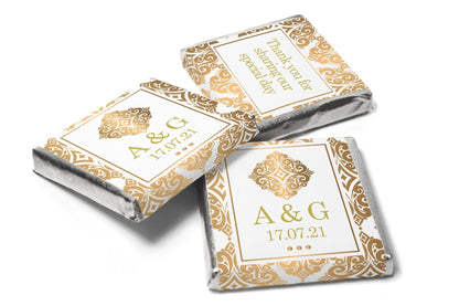 Wedding / Mehndi Chocolates - Personalised Wedding Favours - Neapolitan Chocolates -Gold Pattern - V13