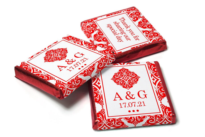 Wedding / Mehndi Chocolates - Personalised Wedding Favours - Neapolitan Chocolates -Red Pattern - V13