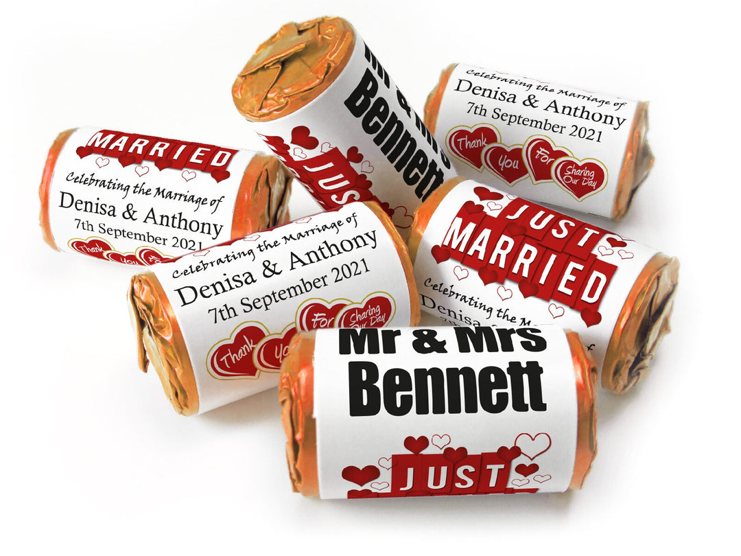 Wedding Sweets - Personalised Wedding Favours - Love Heart Sweets with Inner Foil choices - V1