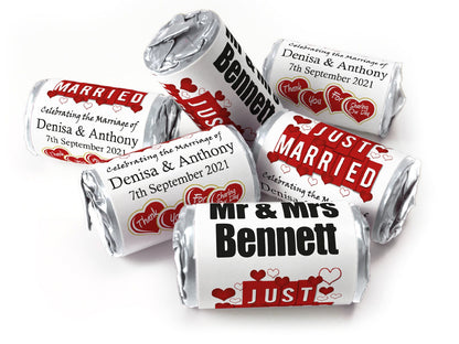 Wedding Sweets - Personalised Wedding Favours - Love Heart Sweets with Inner Foil choices - V1