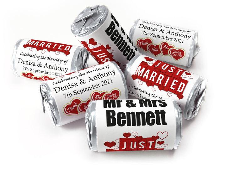 Wedding Sweets - Personalised Wedding Favours - Love Heart Sweets with Inner Foil choices - V1