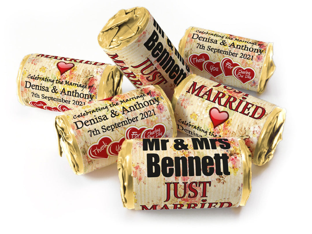 Wedding Sweets - Personalised Wedding Favours - Love Heart Sweets with Inner Foil choices, Vintage, Foil Choices - V2