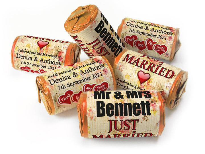 Wedding Sweets - Personalised Wedding Favours - Love Heart Sweets with Inner Foil choices, Vintage, Foil Choices - V2