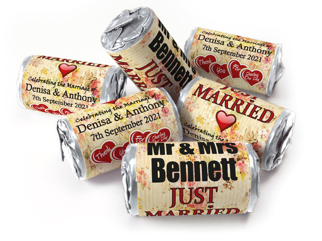 Wedding Sweets - Personalised Wedding Favours - Love Heart Sweets with Inner Foil choices, Vintage, Foil Choices - V2