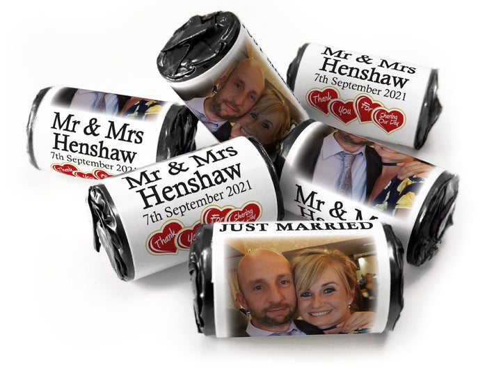 Wedding Sweets - Personalised Wedding Favours - Love Heart Sweets with Inner Foil choices - V3