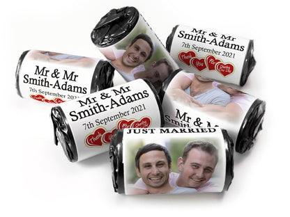 Wedding Sweets - Personalised Wedding Favours - Love Heart Sweets with Inner Foil choices, Mr & Mr - V3