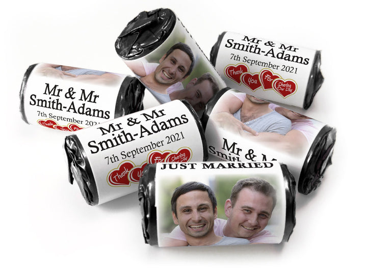 Wedding Sweets - Personalised Wedding Favours - Love Heart Sweets with Inner Foil choices, Mr & Mr - V3