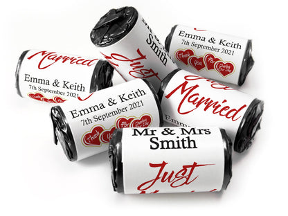 Wedding Sweets - Personalised Wedding Favours - Love Heart Sweets - with Foil Choices - V4