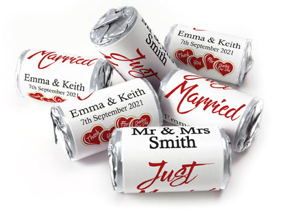 Wedding Sweets - Personalised Wedding Favours - Love Heart Sweets - with Foil Choices - V4