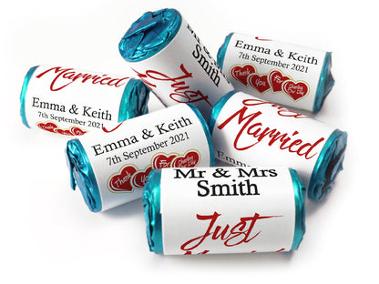 Wedding Sweets - Personalised Wedding Favours - Love Heart Sweets - with Foil Choices - V4