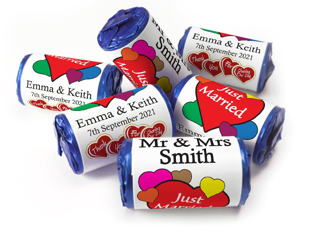 Wedding Sweets - Personalised Wedding Favours - Love Heart Sweets with Inner Foil choices - V6