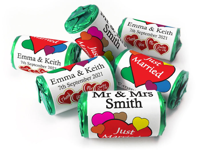 Wedding Sweets - Personalised Wedding Favours - Love Heart Sweets with Inner Foil choices - V6