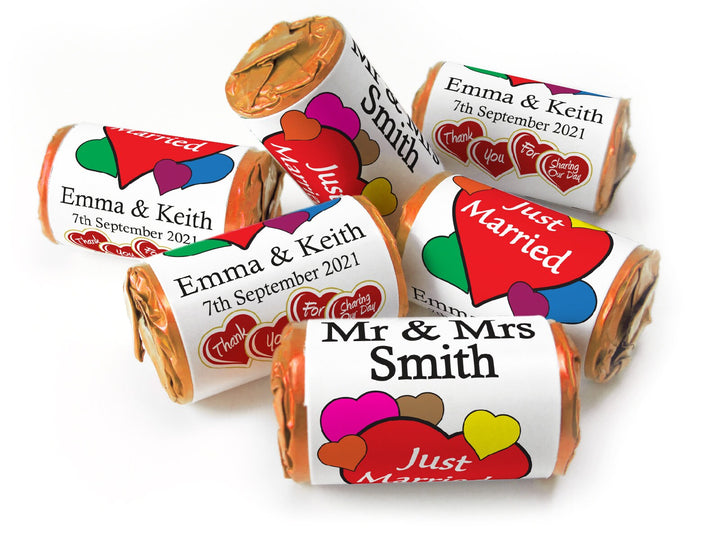 Wedding Sweets - Personalised Wedding Favours - Love Heart Sweets with Inner Foil choices - V6