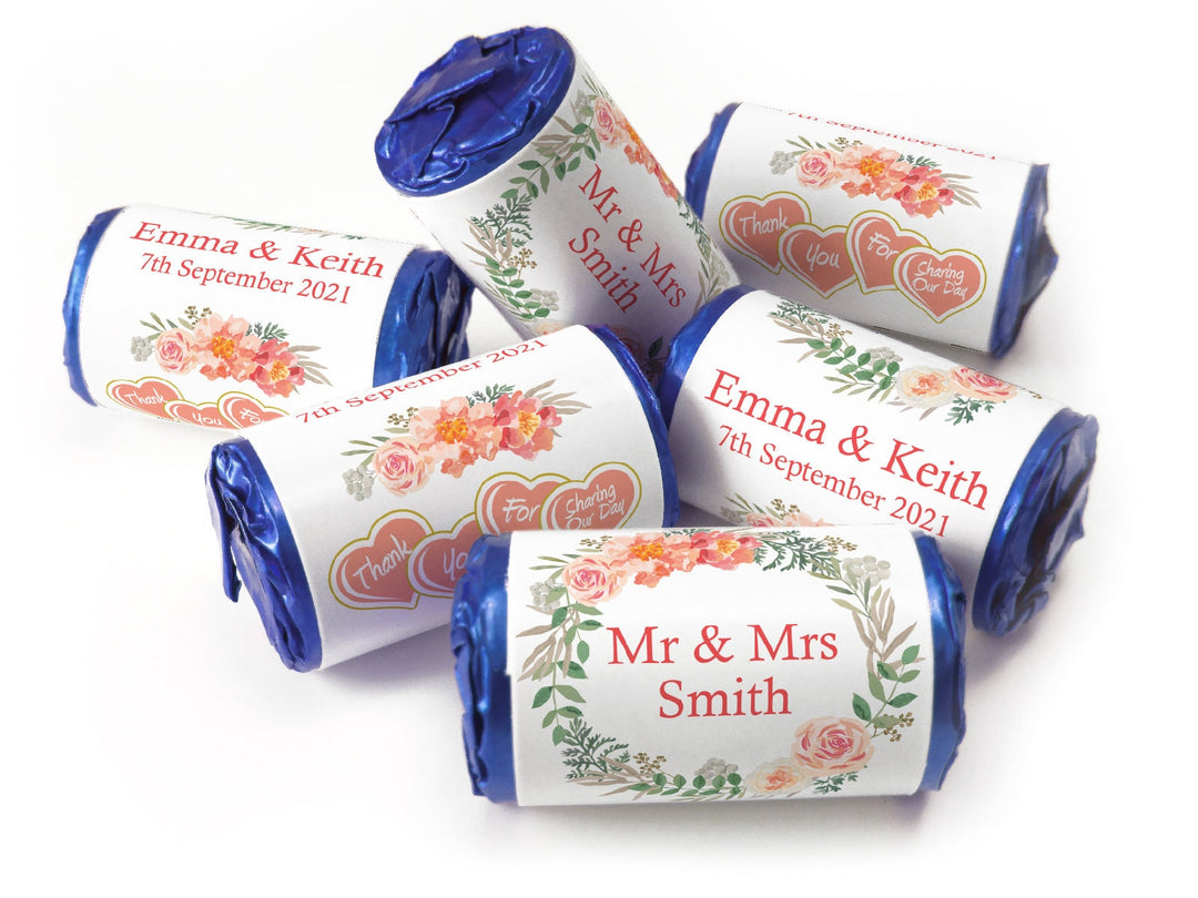 Wedding Sweets - Personalised Wedding Favours - Love Heart Sweets with Inner Foil choices, Floral - V9