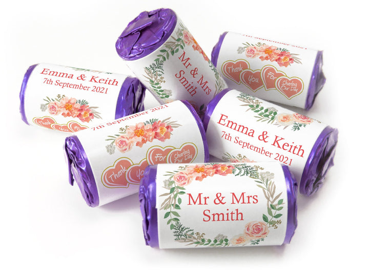 Wedding Sweets - Personalised Wedding Favours - Love Heart Sweets with Inner Foil choices, Floral - V9