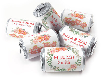 Wedding Sweets - Personalised Wedding Favours - Love Heart Sweets with Inner Foil choices, Floral - V9