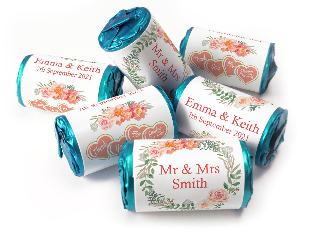 Wedding Sweets - Personalised Wedding Favours - Love Heart Sweets with Inner Foil choices, Floral - V9