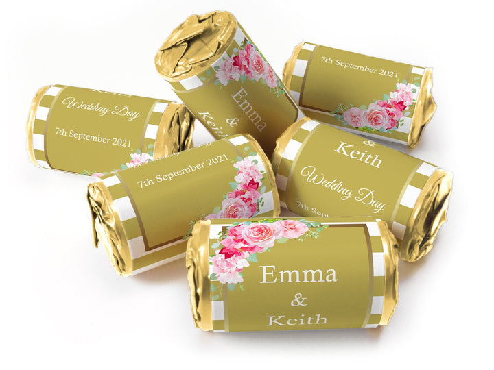 Wedding Sweets - Personalised Wedding Favours - Love Heart Sweets with Inner Foil choices, Floral,Colour Match Foil Choices - V10