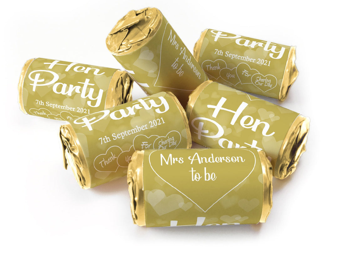 Hen Party Sweets - Personalised Favours - Love Heart Sweets with Matching Colour Foil Choices - V1