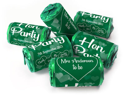 Hen Party Sweets - Personalised Favours - Love Heart Sweets with Matching Colour Foil Choices - V1