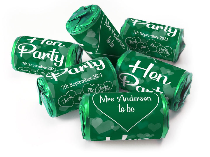 Hen Party Sweets - Personalised Favours - Love Heart Sweets with Matching Colour Foil Choices - V1
