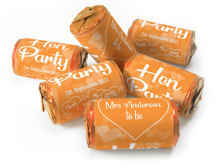 Hen Party Sweets - Personalised Favours - Love Heart Sweets with Matching Colour Foil Choices - V1