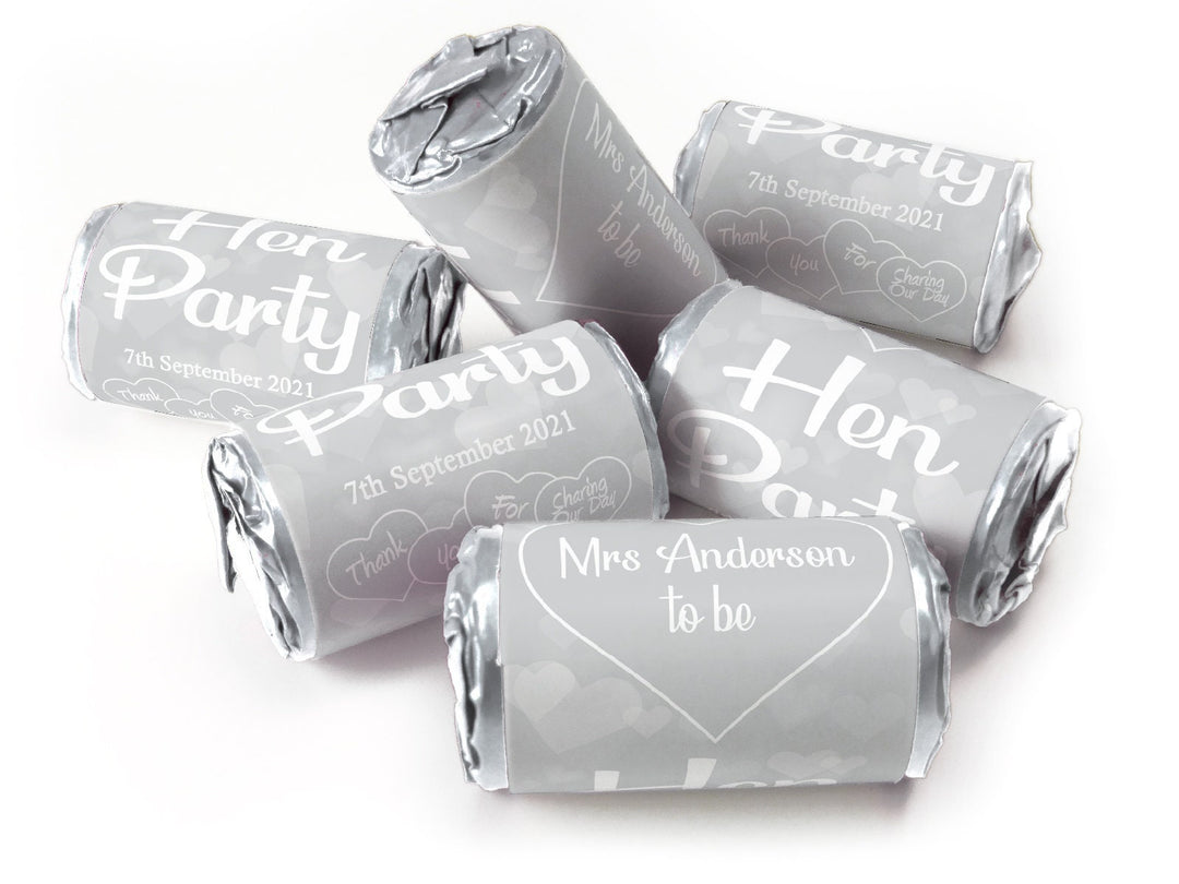 Hen Party Sweets - Personalised Favours - Love Heart Sweets with Matching Colour Foil Choices - V1