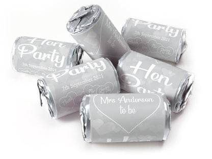 Hen Party Sweets - Personalised Favours - Love Heart Sweets with Matching Colour Foil Choices - V1