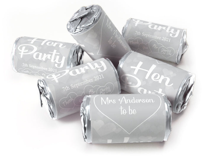 Hen Party Sweets - Personalised Favours - Love Heart Sweets with Matching Colour Foil Choices - V1