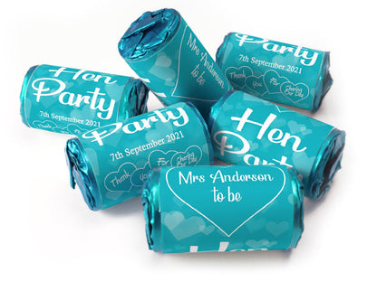 Hen Party Sweets - Personalised Favours - Love Heart Sweets with Matching Colour Foil Choices - V1