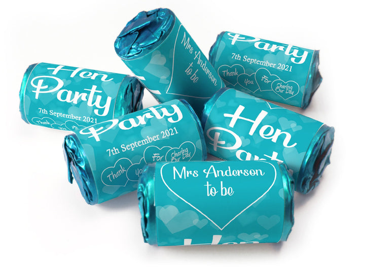 Hen Party Sweets - Personalised Favours - Love Heart Sweets with Matching Colour Foil Choices - V1