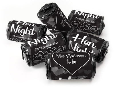 Hen Night Sweets - Personalised Favours - Love Heart Sweets with Matching Colour Foil Choices - V1