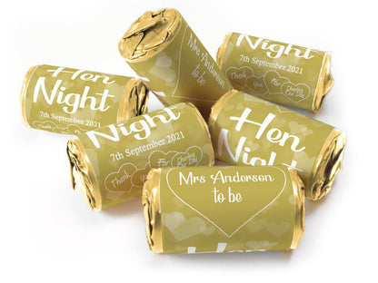 Hen Night Sweets - Personalised Favours - Love Heart Sweets with Matching Colour Foil Choices - V1