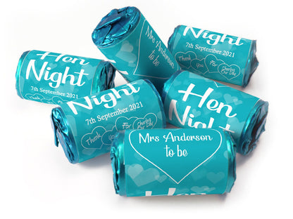 Hen Night Sweets - Personalised Favours - Love Heart Sweets with Matching Colour Foil Choices - V1