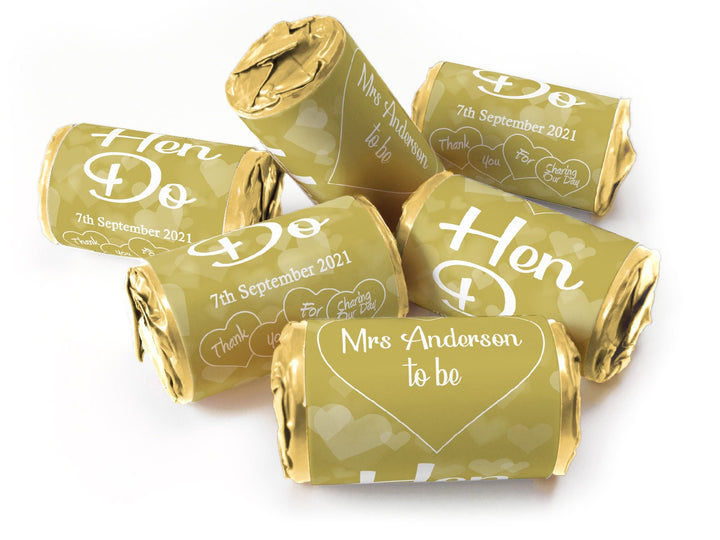 Hen Do Sweets - Personalised Favours - Love Heart Sweets with Matching Colour Foil Choices - V1