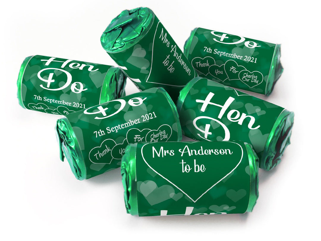 Hen Do Sweets - Personalised Favours - Love Heart Sweets with Matching Colour Foil Choices - V1