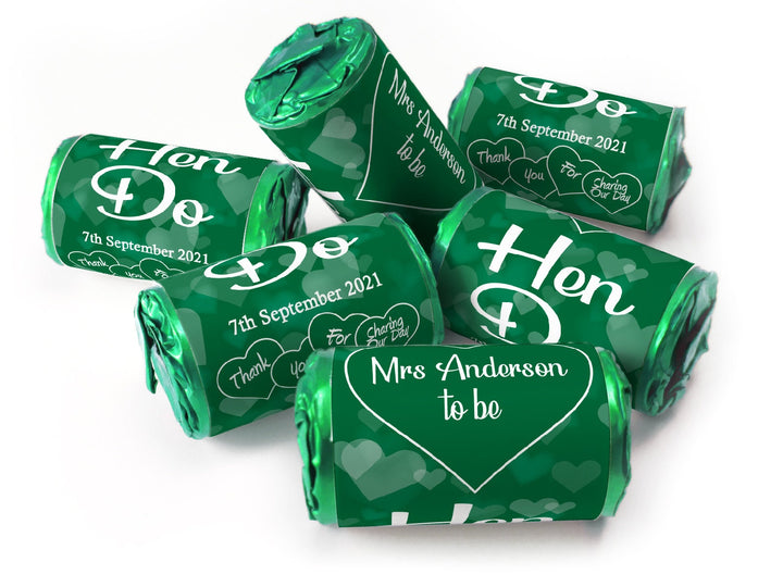 Hen Do Sweets - Personalised Favours - Love Heart Sweets with Matching Colour Foil Choices - V1