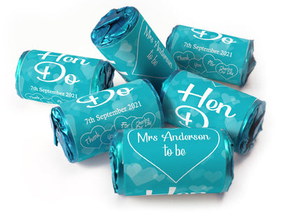Hen Do Sweets - Personalised Favours - Love Heart Sweets with Matching Colour Foil Choices - V1