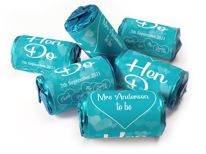 Hen Do Sweets - Personalised Favours - Love Heart Sweets with Matching Colour Foil Choices - V1
