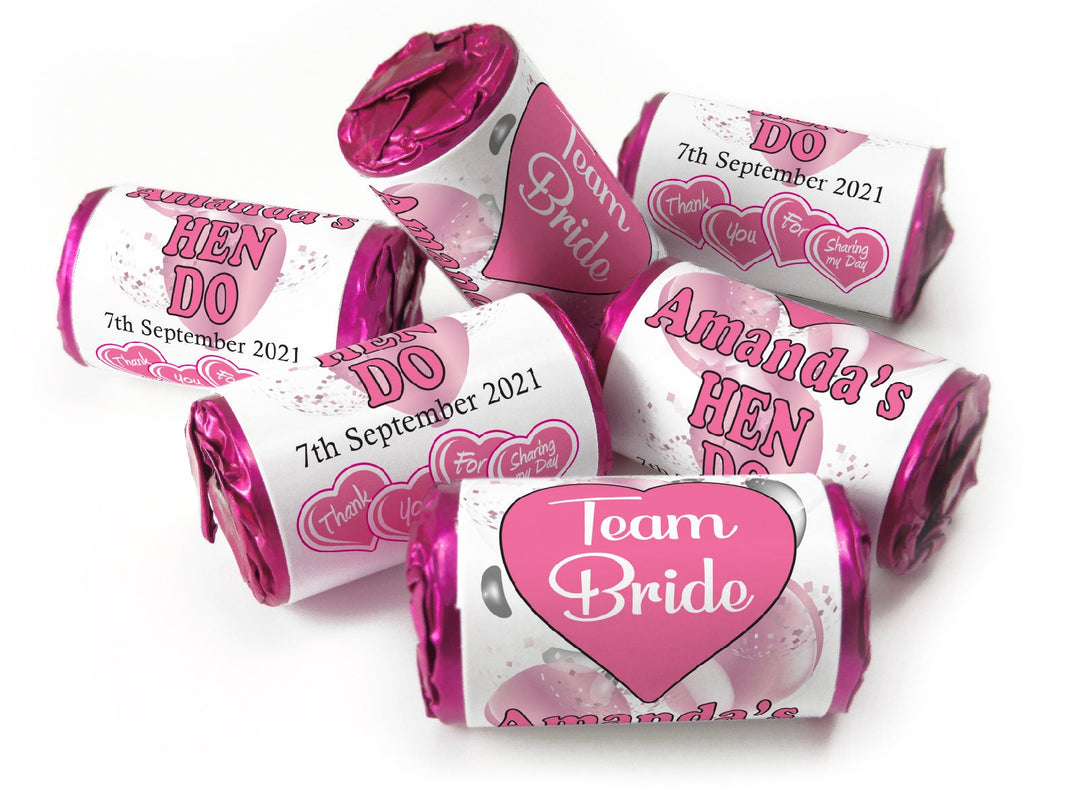 Hen Do Sweets - Personalised Favours - Love Heart Sweets with Inner Foil choices - V3