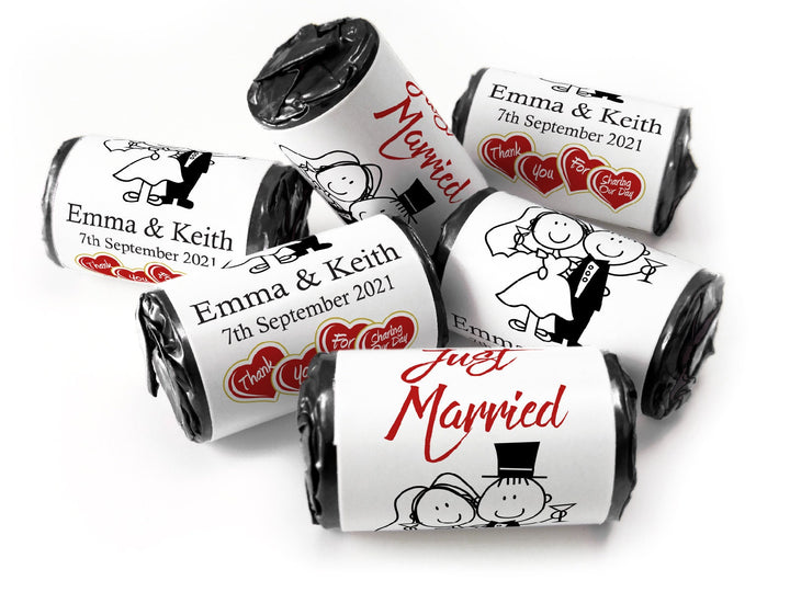 Wedding Sweets - Personalised Wedding Favours - Love Heart Sweets with Inner Foil choices - Cartoon, Foil Choices - V13