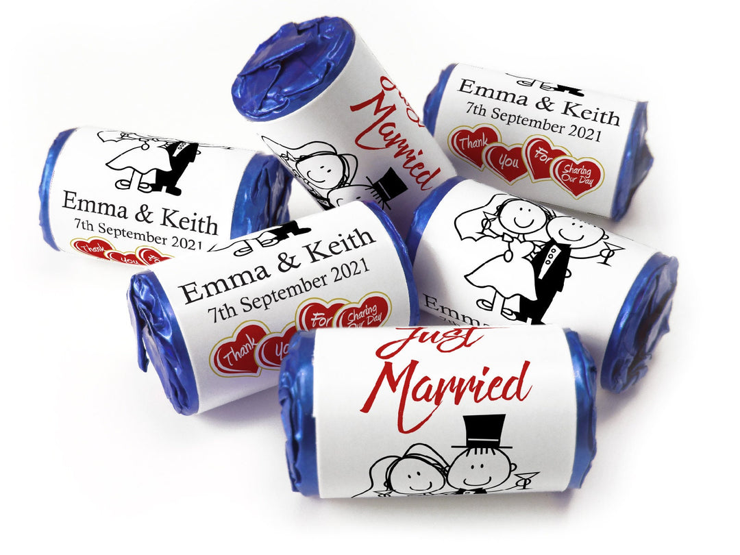 Wedding Sweets - Personalised Wedding Favours - Love Heart Sweets with Inner Foil choices - Cartoon, Foil Choices - V13