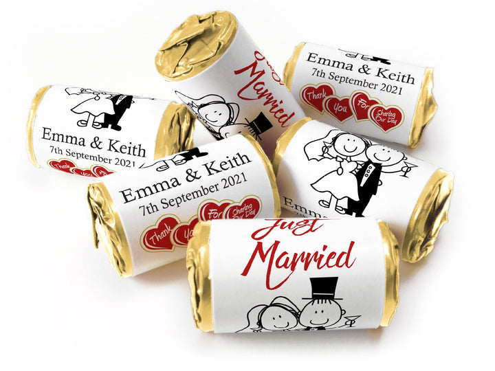 Wedding Sweets - Personalised Wedding Favours - Love Heart Sweets with Inner Foil choices - Cartoon, Foil Choices - V13