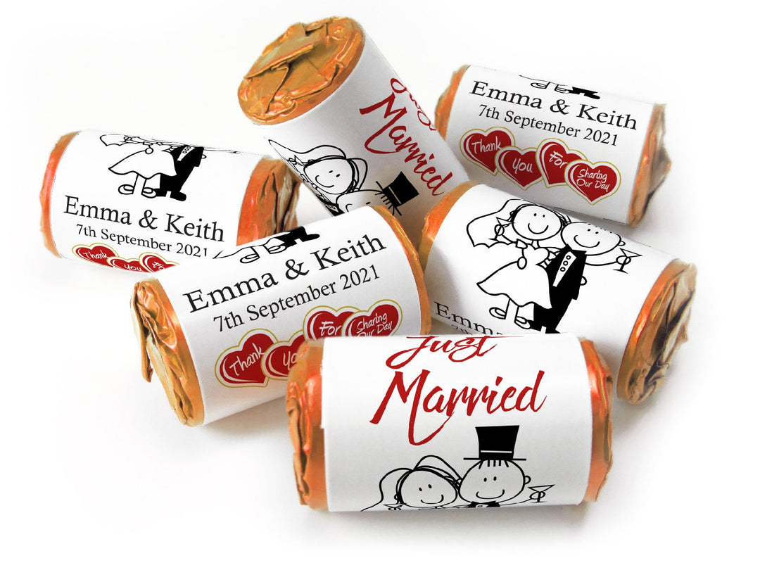 Wedding Sweets - Personalised Wedding Favours - Love Heart Sweets with Inner Foil choices - Cartoon, Foil Choices - V13