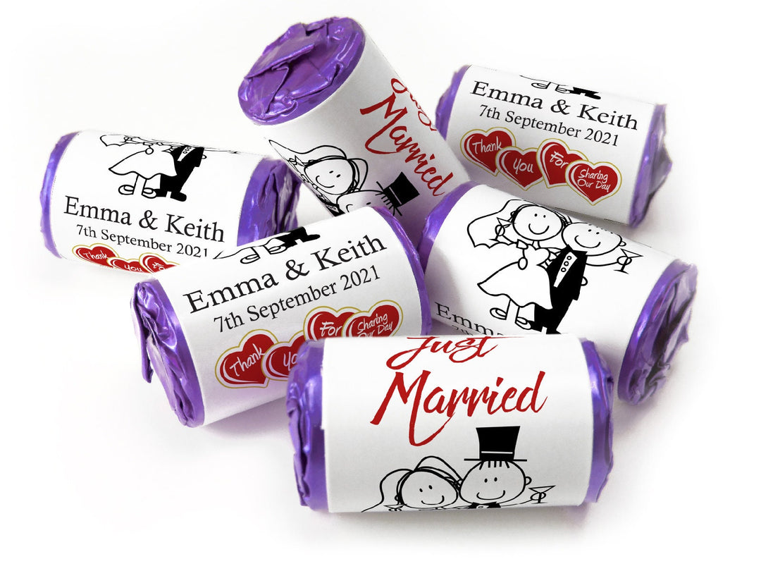 Wedding Sweets - Personalised Wedding Favours - Love Heart Sweets with Inner Foil choices - Cartoon, Foil Choices - V13